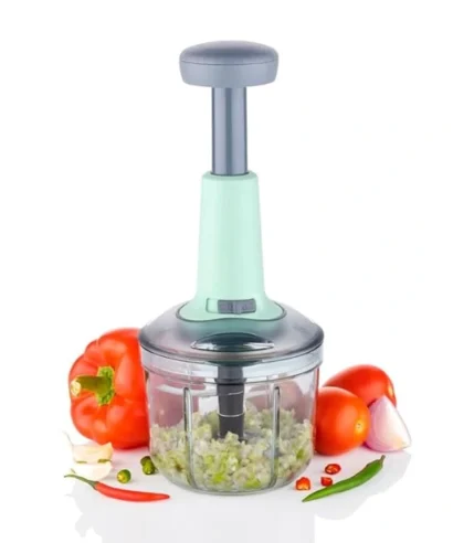 Manual Push Chopper 900ml Steel Blade Hand Press Vegetables Chopper Kitchen for Cutting Salad, Onion, Chilly Mixer (Green)