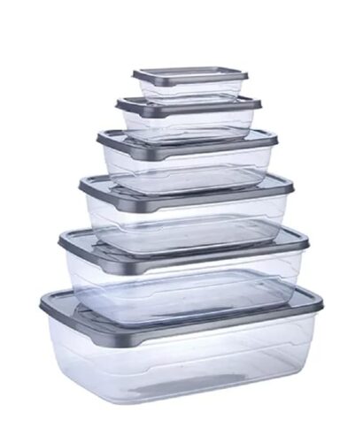 Dialust Rectangular Plastic Food Storage Container with Air Tight Lid Kitchen Container Meat Box Fridge and Freezer Storage Boxes Bowl - 225ml, 325ml, 650ml, 1250ml, 2200ml, 3500ml, 6 Pcs, Clear