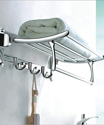FORTUNE Platinum Stainless Steel Folding Towel Rack for Bathroom/Towel Stand/Hanger/Bathroom Accessories 1.5 feet Long with Chrome Finish for Bathroom(18 Inch)