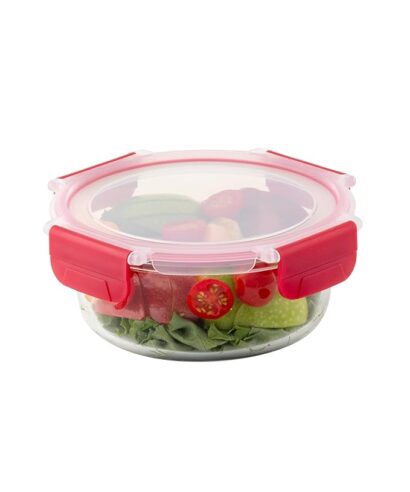 DUBBLIN Lock Me Up Glass Heat Resistant Borosilicate Glass Container 640ml - Round, Clear | Oven, Freezer & Microwave Safe Storage Solution (1 Piece)