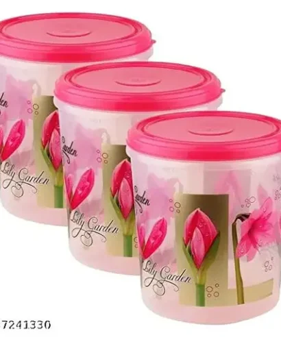 Plastic Kitchen Storage Container Set airtight Box Set for Kitchen Storage Plastic containers jar Set Container for Kitchen Storage Flour jar aata Storage 3pc - 5000 ml, 7000 ml, 10000 ml Plastic Grocery Container (Pack of 3, Pink,